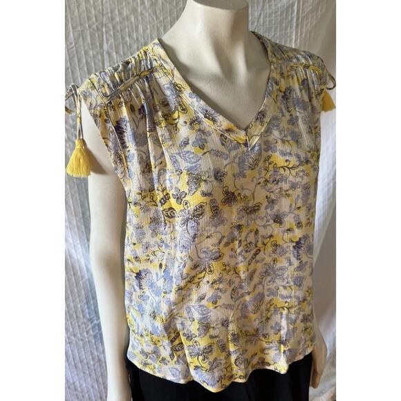Zac & Rachel Womens Top Blouse Yellow Floral Boho Cottagecore Fairy Vacation L - Picture 1 of 14